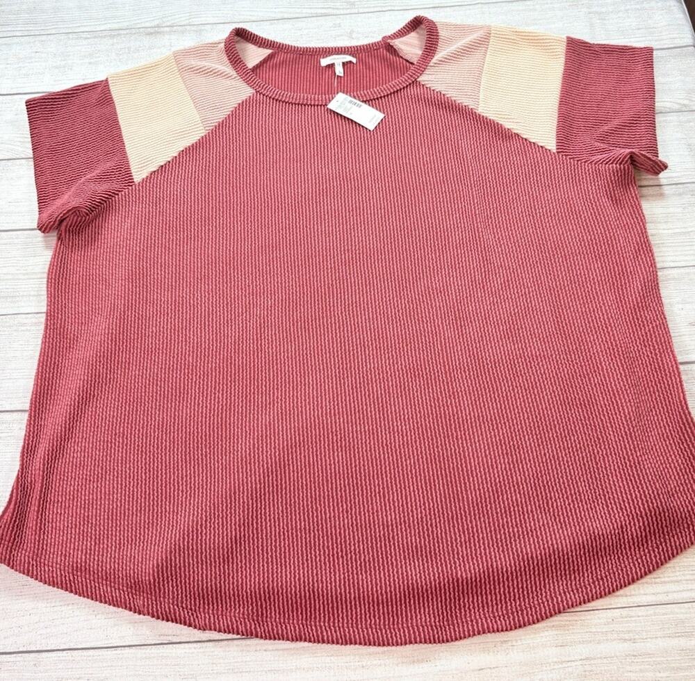 Maurices Wavy Ribbed Colorblock Raglan Sleeve Top Shirt Multicolor Size 3/3X